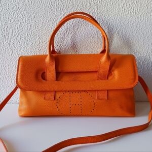 Orange Leather Satchel Handbag - Unbranded
